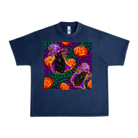 Navy witchy cat and pumpkins seamless paternal Urban Heavy Tee - BundleAndBundleShop