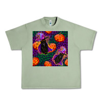 Oil Green witchy cat and pumpkins seamless paternal Urban Heavy Tee - BundleAndBundleShop