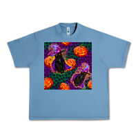 Pebble Blue witchy cat and pumpkins seamless paternal Urban Heavy Tee - BundleAndBundleShop