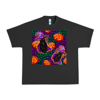 Pigment Black witchy cat and pumpkins seamless paternal Urban Heavy Tee - BundleAndBundleShop
