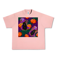 Salmon witchy cat and pumpkins seamless paternal Urban Heavy Tee - BundleAndBundleShop