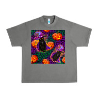 Tornado witchy cat and pumpkins seamless paternal Urban Heavy Tee - BundleAndBundleShop