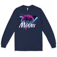Navy miami beach souvenir vintage 80s Long Sleeve Tee - linhVisuals