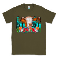 Army Green Cow Mom Turquoise Tooled Leather Flowers Classic Tee - CowCowDesign
