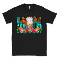 Black Cow Mom Turquoise Tooled Leather Flowers Classic Tee - CowCowDesign