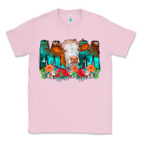 Bubblegum Pink Cow Mom Turquoise Tooled Leather Flowers Classic Tee - CowCowDesign