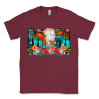 Burgundy Cow Mom Turquoise Tooled Leather Flowers Classic Tee - CowCowDesign
