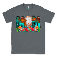 Charcoal Heather Cow Mom Turquoise Tooled Leather Flowers Classic Tee - CowCowDesign
