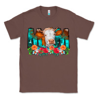 Chestnut Cow Mom Turquoise Tooled Leather Flowers Classic Tee - CowCowDesign