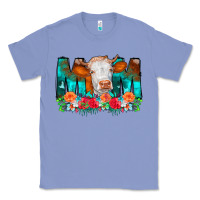 Colony Blue Cow Mom Turquoise Tooled Leather Flowers Classic Tee - CowCowDesign