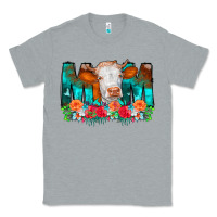 Heather Grey Cow Mom Turquoise Tooled Leather Flowers Classic Tee - CowCowDesign
