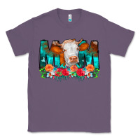 Lavender Cow Mom Turquoise Tooled Leather Flowers Classic Tee - CowCowDesign