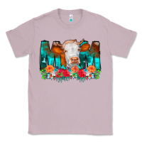 Lilac Cow Mom Turquoise Tooled Leather Flowers Classic Tee - CowCowDesign