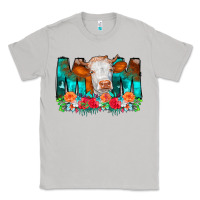 Moon Dust Cow Mom Turquoise Tooled Leather Flowers Classic Tee - CowCowDesign