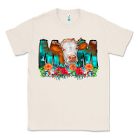 Natural Cow Mom Turquoise Tooled Leather Flowers Classic Tee - CowCowDesign