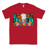 Red Cow Mom Turquoise Tooled Leather Flowers Classic Tee - CowCowDesign