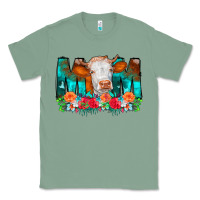 Sage Cow Mom Turquoise Tooled Leather Flowers Classic Tee - CowCowDesign