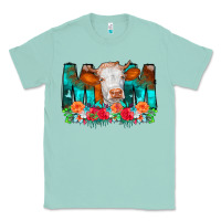 Cow Mom Turquoise Tooled Leather Flowers Classic Tee | Teevron