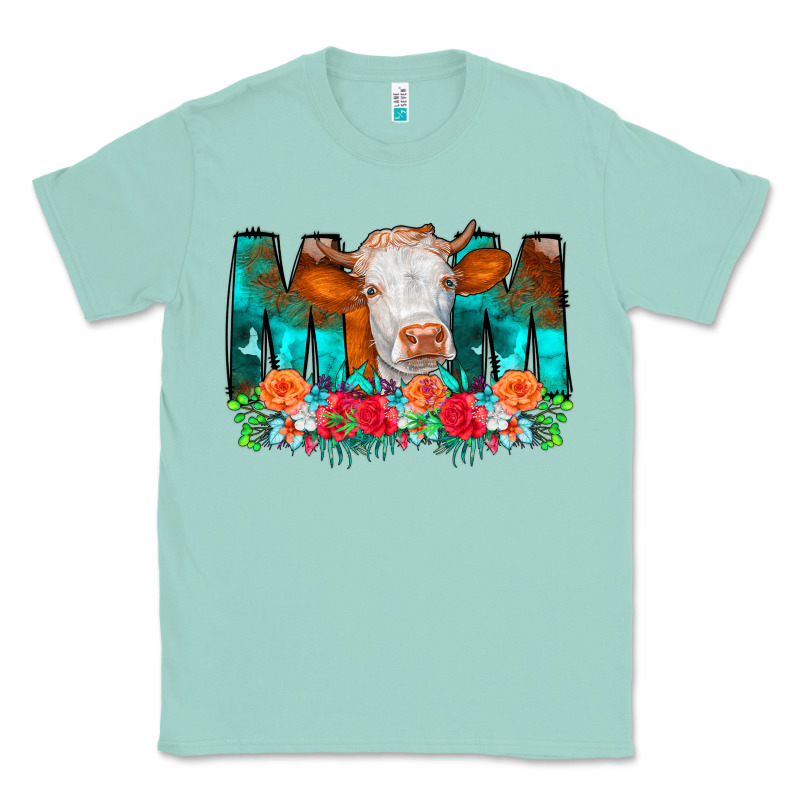 Cow Mom Turquoise Tooled Leather Flowers Classic Tee by CowCowDesign | Teevron
