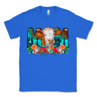 True Royal Cow Mom Turquoise Tooled Leather Flowers Classic Tee - CowCowDesign