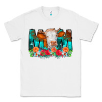 White Cow Mom Turquoise Tooled Leather Flowers Classic Tee - CowCowDesign