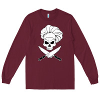 Burgundy chef skull and crossbones knives halloween Long Sleeve Tee - linhVisuals