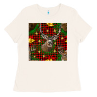 Bone christmas deer and bell seamless pattern Ladies Tee - BundleAndBundleShop