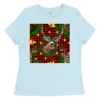 Baby Blue christmas deer and bell seamless pattern Ladies Tee - BundleAndBundleShop
