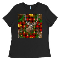 Black christmas deer and bell seamless pattern Ladies Tee - BundleAndBundleShop