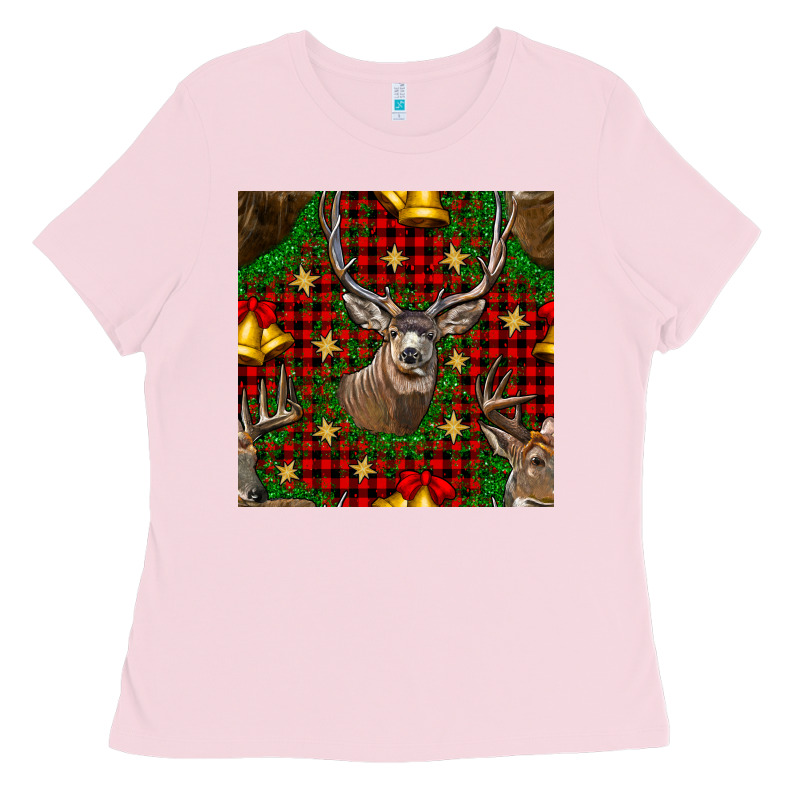 Christmas Deer And Bell Seamless Pattern Ladies Tee by BundleAndBundleShop | Teevron