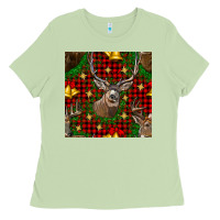 Matcha christmas deer and bell seamless pattern Ladies Tee - BundleAndBundleShop