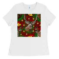 White christmas deer and bell seamless pattern Ladies Tee - BundleAndBundleShop