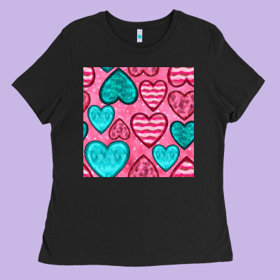 Valentines Day Hearts Seamless Pattern Ladies Tee Designed By Bundleandbundleshop