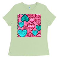 Matcha valentines day hearts seamless pattern Ladies Tee - BundleAndBundleShop