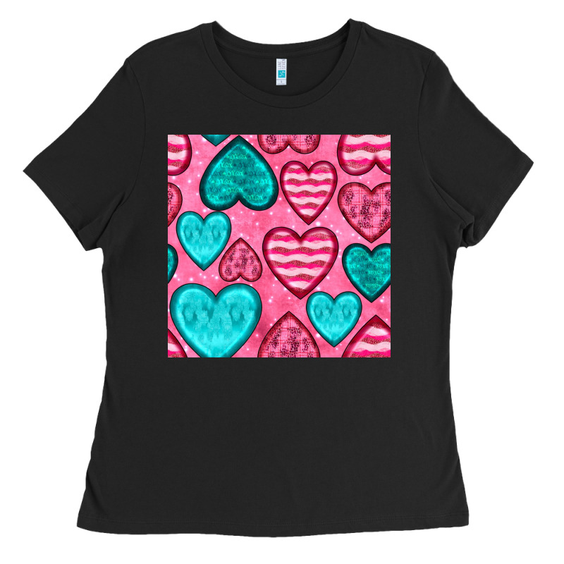 Valentines Day Hearts Seamless Pattern Ladies Tee by BundleAndBundleShop | Teevron