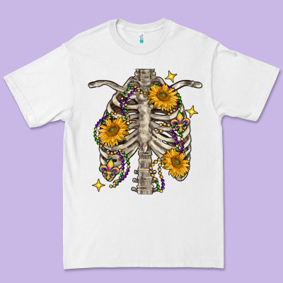 Mardi Gras Chest Sunflowers Skeleton Premium Tee Designed By Fadigitalartstudio