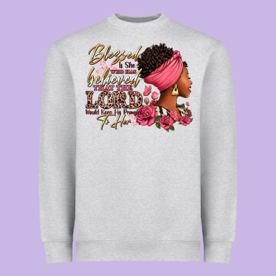 Blessed Is She Who Has Believed Afro Woman Heavyweight Sweatshirt Designed By Ranaportraitstore