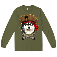Army Green alaskan malamute pirate dog halloween Long Sleeve Tee - linhVisuals
