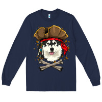 Navy alaskan malamute pirate dog halloween Long Sleeve Tee - linhVisuals