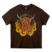 Chocolate Brown cow sunflower leopard Heavy Core Tee - OliviaCreatesArt