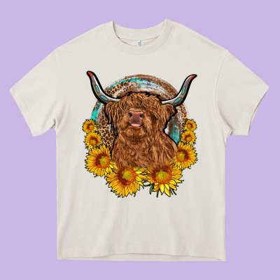 Cow Sunflower Leopard Heavy Core Tee Designed By Oliviacreatesart