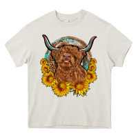 Cream cow sunflower leopard Heavy Core Tee - OliviaCreatesArt