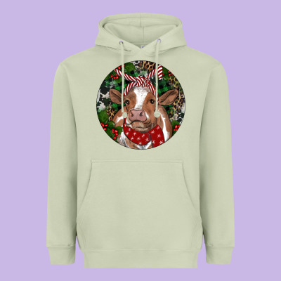 Brown Cow Christmas Heavyweight Hoodie Designed By Ranaportraitstore