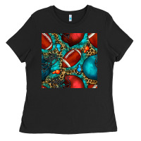 Black american football helmet with leopard and gemstone Ladies Tee - BundleAndBundleShop
