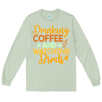 Matcha drinking coffee watching birds funny Long Sleeve Tee - linhVisuals