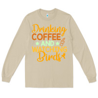 Mushroom drinking coffee watching birds funny Long Sleeve Tee - linhVisuals