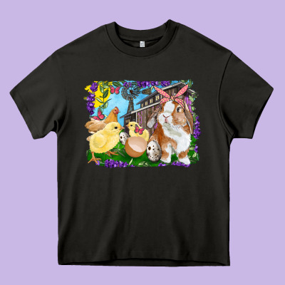 Easter Farm Chicks And Bunny Heavy Core Tee Designed By Ranaportraitstore