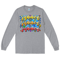 Heather Grey Summer Summer Summer Long Sleeve Tee - CowhideDigitalArt