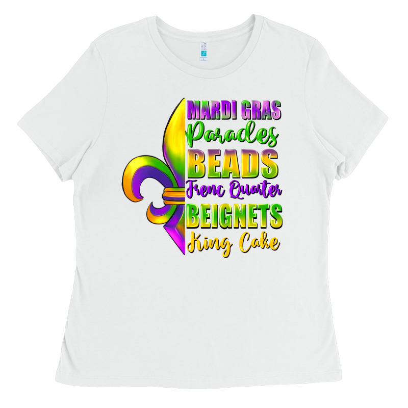 Mardi Gras Parades Beads French Quarter Beignets Ladies Tee by FaDigitalArtStudio | Teevron