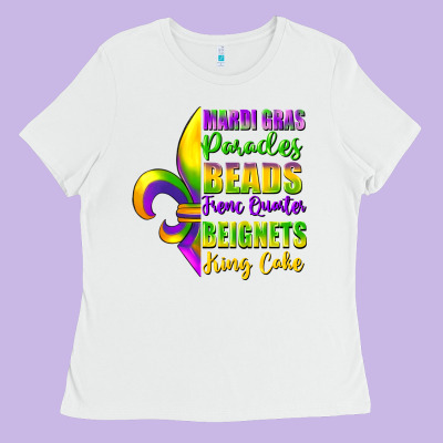 Mardi Gras Parades Beads French Quarter Beignets Ladies Tee Designed By Fadigitalartstudio